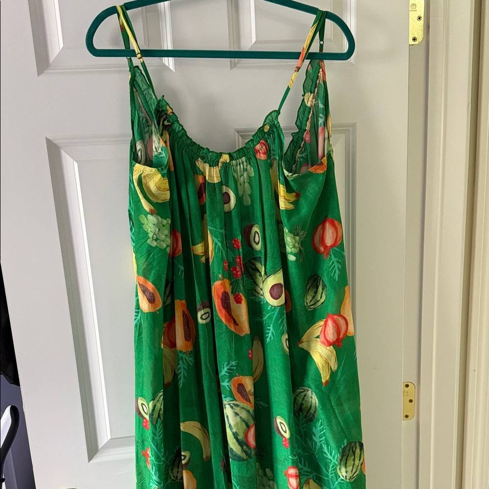 Malika Gauze Maxi Dress Green XL ANTHROPOLOGY fruit flowy